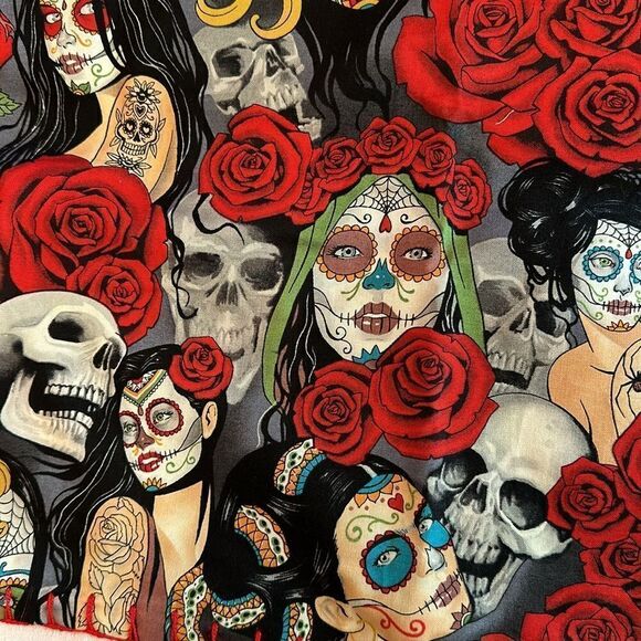 Hand Embellished Tapestry Small Blanket Sugar Skulls Cactus Hand Crocheted - Picture 8 of 11